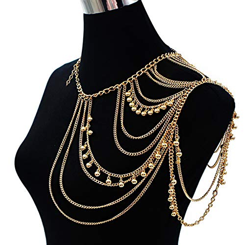 Yomiie Gold Body Chain Layered Tassels Shoulder Chain Bikini Beach Anniversary Festival Gift for Women Uniform Dress Bikini Shoulder Accessories Yomiie Gold Body Chain Layered Tassels Shoulder Chain Bikini Beach Anniversary Festival Gift for Women Uniform Dress Bikini Shoulder Accessories