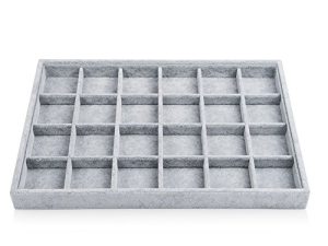 Oirlv 24 Grid Ice Velvet Jewelry Drawer Organizer Tray Stackable Jewelry Trays Removable Dividers for Rings Earring Storage Display