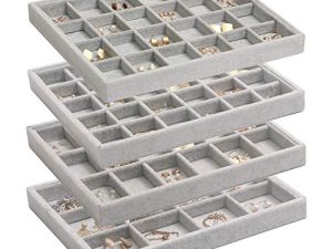 DIOMMELL Set of 4 Stackable Velvet Jewelry Trays Organizer