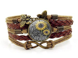 Sunflower Leather Bracelets Boho Sunflower Leather Wrap Bracelet Handmade Braided Rope Charms Sunflower Bracelet Multi Strand Bracelet Bohemian Leather Wrap Bracelets Gifts