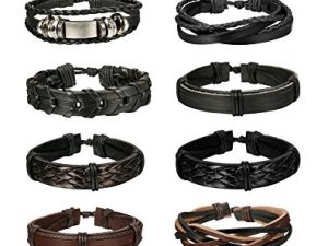 Jstyle 12Pcs Braided Leather Bracelet for Men Women Cuff Wrap Bracelet Wristbands Adjustable