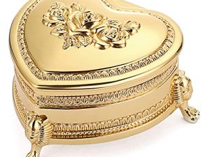 Hipiwe Vintage Metal Jewelry Box with Antique Flower Carved