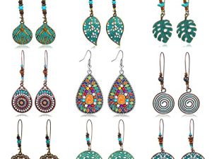 9 Pairs Boho Earrings For Women Dangling Boho Retro Hollow Metal Dangle Drop Earrings For Women Girls