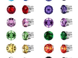 Spiritlele 12 Pairs Colors Cubic Zirconia Magnetic Earrings Clip on Non Piercing Earrings Set Unisex (Six Prong Cytal)