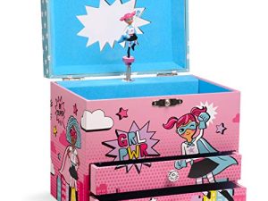Jewelkeeper Girl Power Superhero Musical Jewelry Box with 2 Pullout Drawers