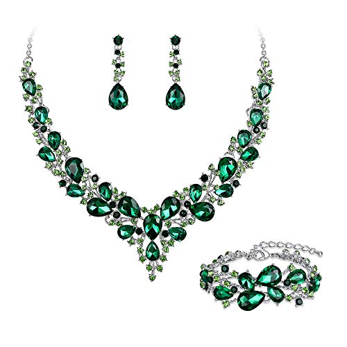 BriLove Wedding Bridal Jewelery for Women Austrian Crystal Teardrop Cluster Statement Necklace Dangle Earrings Link Bracelet Set BriLove Wedding Bridal Jewelery for Women Austrian Crystal Teardrop Cluster Statement Necklace Dangle Earrings Link Bracelet Set