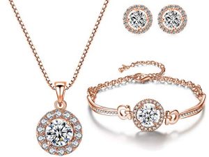 YooAi Jewellery Set Heart Pendant Necklace and Earrings Set Cubic Zirconia Jewellery for Women