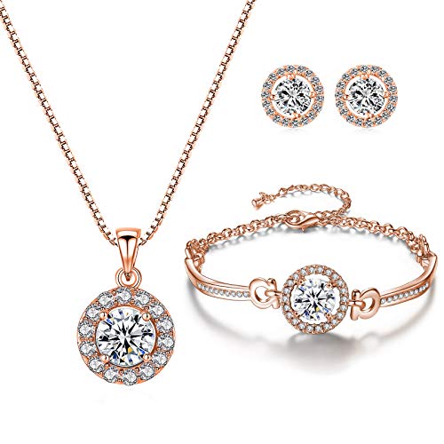 YooAi Jewellery Set Heart Pendant Necklace and Earrings Set Cubic Zirconia Jewellery for Women YooAi Jewellery Set Heart Pendant Necklace and Earrings Set Cubic Zirconia Jewellery for Women