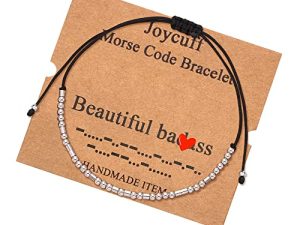 JoycuFF Morse Code Bracelets for Women Funny Inspirational Jewelry Gifts for Her Mom Daughter Sister Best Friend Adjustable Silk Beaded Wrap Bracelet …