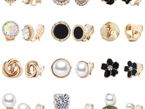 NEWITIN 12 Pairs Clip On Earrings for Women Cute Earrings Crystal Earrings Pearl Earrings Charming Fashion Earrings Non Piercing Clip on Earrings for Girls