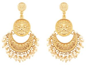 Touchstone Indian Bollywood Gypsy Tribal Boho Crescent Designer Jewelry Chandelier Earrings In Gold Silver Antique Tone For Women.