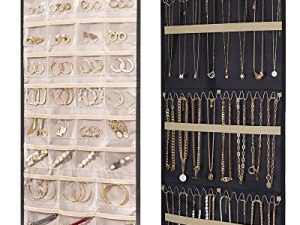 BAGSMART Hanging Jewelry Organizer Storage Roll with Hanger Metal Hooks Double-Sided Jewelry Holder for Earrings