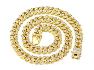 FEEL STYLE Mens Cuban Link Chain Miami Cuban Necklace 18k Gold Silver Diamond Cut Stainless Steel Chain for Men13mm 10mm Iced Out Hip Hop Jewelry