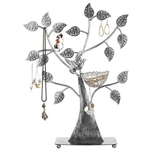 MyGift Silver Metal Jewelry Tree with Bird Nest - Holds up to 48 Pair Earrings MyGift Silver Metal Jewelry Tree with Bird Nest - Holds up to 48 Pair Earrings