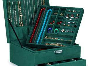 efubaby Jewelry Boxes for Women Girls 3 Layers Velvet Jewelry Organizer Box with Removable Tray Jewelry Display Case Jewelry Storage for Earrings Bracelets Rings Necklace Watches Girls Christmas Gift