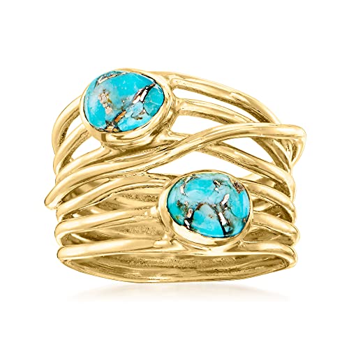 Ross-Simons Turquoise Highway Ring in 18kt Gold Over Sterling Ross-Simons Turquoise Highway Ring in 18kt Gold Over Sterling