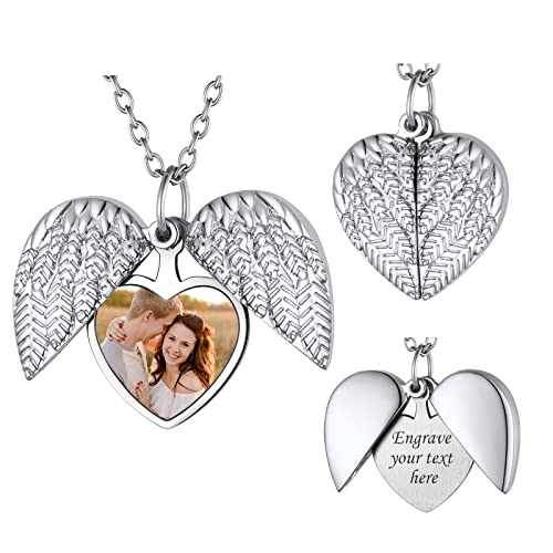 FindChic Personalized Heart Photo Angel Wings Locket Necklace Sterling Silver/Stainless Steel/18K Gold Plated Dainty Custom Full Color Picture Pendant Memorial Jewelry Gift for Girls Family + Gift Box FindChic Personalized Heart Photo Angel Wings Locket Necklace Sterling Silver/Stainless Steel/18K Gold Plated Dainty Custom Full Color Picture Pendant Memorial Jewelry Gift for Girls Family + Gift Box