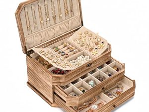 Honiway Jewelry Box 4 Layer Jewelry Organizer Rustic Wooden Jewelry Boxes for Women Girl Man Jewelry Storage with Large Capacity for Necklace Bracelet Earring Ring