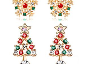 Christmas Tree Earrings For Women Girls CZ Crystal Gold Snowflake Earrings Xmas Stud Earrings Winter Holiday Jewelry Set Gifts Thanksgiving Party Favors