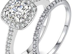 Jude Jewelers Silver Rose Gold 1.5 Carat Wedding Engagement Eternity Bridal Ring Set