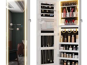 LVSOMT Lighted Mirror with Jewelry Storage