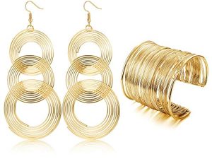YADOCA 70s Disco Set Metal Coil Bracelets Gold Triple Swirl Disco Earrings for Women