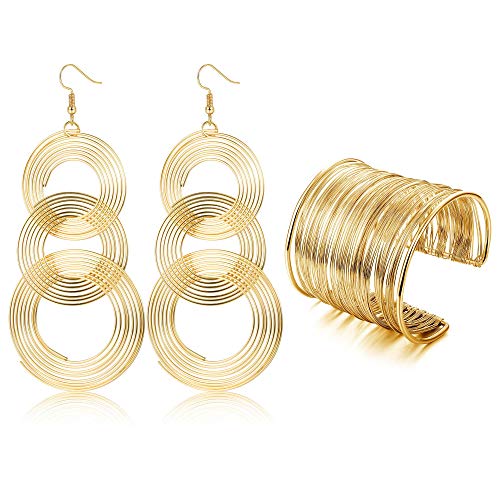 YADOCA 70s Disco Set Metal Coil Bracelets Gold Triple Swirl Disco Earrings for Women YADOCA 70s Disco Set Metal Coil Bracelets Gold Triple Swirl Disco Earrings for Women