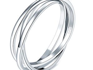 BORUO 925 Sterling Silver Ring Triple Row Rolling Interlocking Silver Rings High Polish Rings for Women