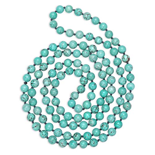 PEARLADA Long Turquoise Tiger's Eye Beads Endless Necklaces Handmade Gemstone Jewelry for Women Girls Pearl Necklace 47.5" PEARLADA Long Turquoise Tiger's Eye Beads Endless Necklaces Handmade Gemstone Jewelry for Women Girls Pearl Necklace 47.5"
