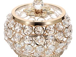 Hipiwe Crystal Jewelry Trinket Box with Glass Lid Gold Mirrored Treasure Box Decorative Jewelry Box Ring Earrings Necklace Storage Keepsake Box Gift for Women Girls
