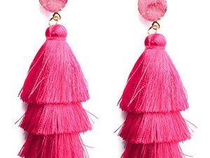 Me&Hz Colorful Layered Tassel Earrings Bohemian Tiered Tassel Druzy Stud Dangle Drop Earrings for Women Teen Girls Christmas Valentines Day Gift