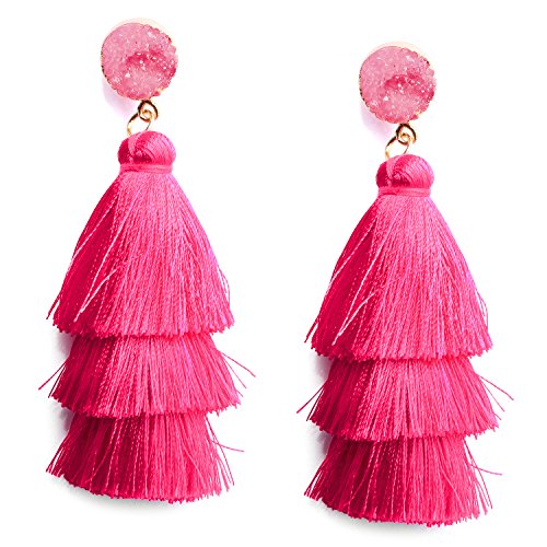 Me&Hz Colorful Layered Tassel Earrings Bohemian Tiered Tassel Druzy Stud Dangle Drop Earrings for Women Teen Girls Christmas Valentines Day Gift Me&Hz Colorful Layered Tassel Earrings Bohemian Tiered Tassel Druzy Stud Dangle Drop Earrings for Women Teen Girls Christmas Valentines Day Gift
