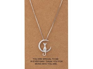 WRISTCHIE Sterling Silver Jewelry Cat On Moon Pendant Necklace 18"