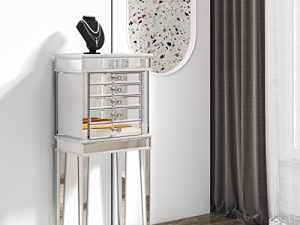 VINGLI Mirrored Jewelry Armoire Standing Jewelry Box Mirrored Dressers for Bedroom Jewelry Chest