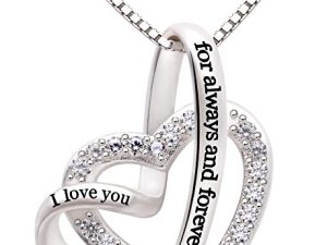ALOV Jewelry Sterling Silver "I love you for always and forever" Love Heart Cubic Zirconia Necklace
