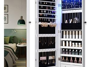 HNEBC Wall Mounted Jewelry Organizer with 6 LED Lights