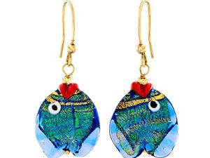 Ross-Simons Italian Blue and Green Murano Glass Fish Drop Earrings With 18kt Gold Over Sterling