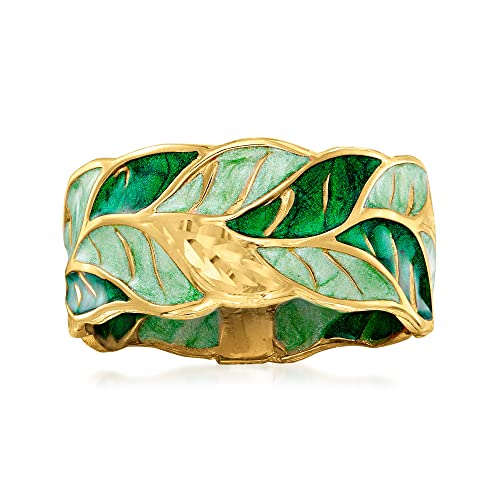 Ross-Simons Italian Green Enamel Leaf Ring in 14kt Yellow Gold Ross-Simons Italian Green Enamel Leaf Ring in 14kt Yellow Gold