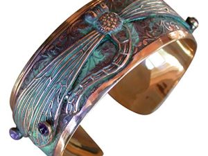 Elaine Coyne Collectible Artwear Dragonfly Cuff Bracelet - USA Made - Genuine Garnet