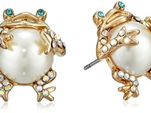 Betsey Johnson Pearl Critters Frog Stud Earrings