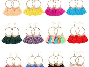 LANTAI 12 Pairs Bohemian Tassel Earrings Set-Trendy Colorful Fringe Summer Beach Statement Earrings for Women Girls