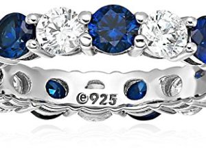 Amazon Collection Platinum-Plated Sterling Silver Created Sapphire and Swarovski Zirconia All-Around Band Ring