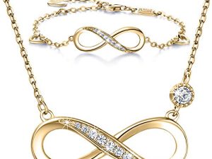 925 Sterling Silver Necklace Bracelet Jewelry Sets – Billie Bijoux Infinity Love Jewelry Sets White Gold Plated Diamond Women Necklace Mother's Day Gift for Women Girls