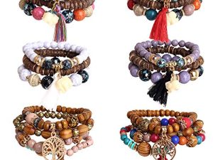 Hicdaw 6 Sets Stackable Bracelets for Women Colorful Bohemian Bracelets Hippie Jewelry Tassel Stretch Bracelet Set Gifts Bracelets for Teen Girls Beaded Bracelet