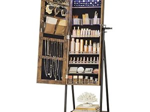 SONGMICS 6 LEDs Lockable Mirror Jewelry Cabinet