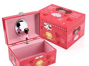 FALUOS Musical Jewelry Box with Spinning Cute Princess Music Box Jewel Storage Case Best Gift Toys for Girls