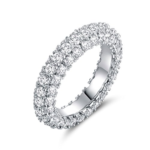 Womens 3 Row Eternity Ring Wedding Band | Barzel 18k White Gold or Rose Gold Plated Cubic Zirconia Eternity Band Ring Jewelry Womens 3 Row Eternity Ring Wedding Band | Barzel 18k White Gold or Rose Gold Plated Cubic Zirconia Eternity Band Ring Jewelry