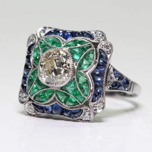 Yuren 925 Sterling Silver Vintage Emerald Ring Blue Sapphire White Topaz Ring Women Wedding Fashion Jewelry Size 6-10 (US Code 9) Yuren 925 Sterling Silver Vintage Emerald Ring Blue Sapphire White Topaz Ring Women Wedding Fashion Jewelry Size 6-10 (US Code 9)