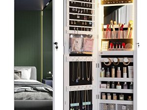 HNEBC 47.2''H Jewelry Organizer Wall Mounted with 3 Colors LED
