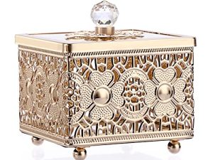 Hipiwe Hollow-carved Metal Jewelry Box with Glass Lid